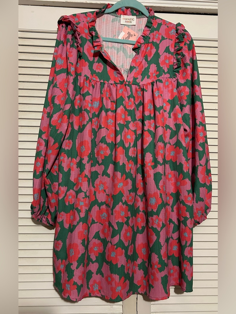 Fantastic Fawn Floral Ruffle Dress in Green, Pink & Red - Picture 1 of 4
